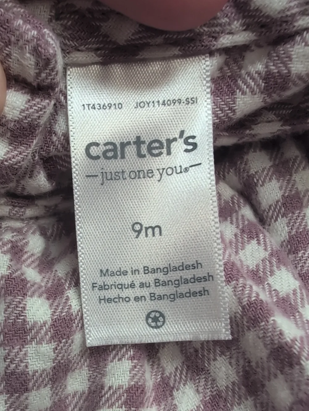 CARTER'S Purple And White Plaid Flannel Long Sleeve Dress